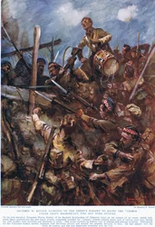 Tamboer W. Ritchie die op de vijandelijke borstwering staat om het 